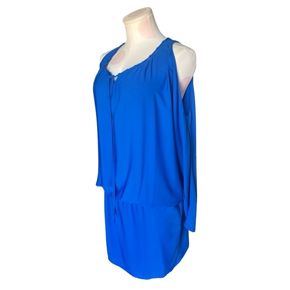 Amanda Uprichard Cold Shoulder Long Sleeve Shirt Dress- royal blue - small